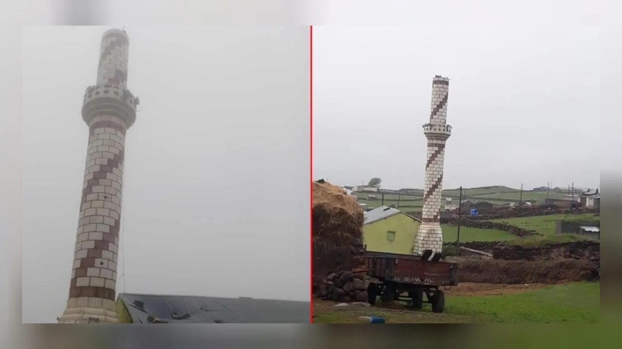Kars'ta cami minaresine yıldırım düştü!