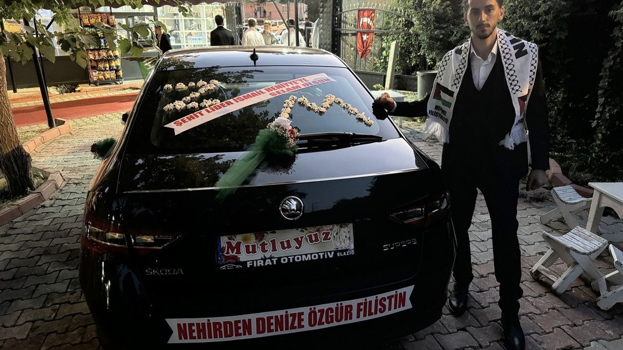 Elazığ'da Düğün Töreni: Filistin'e Destek Bayrakları