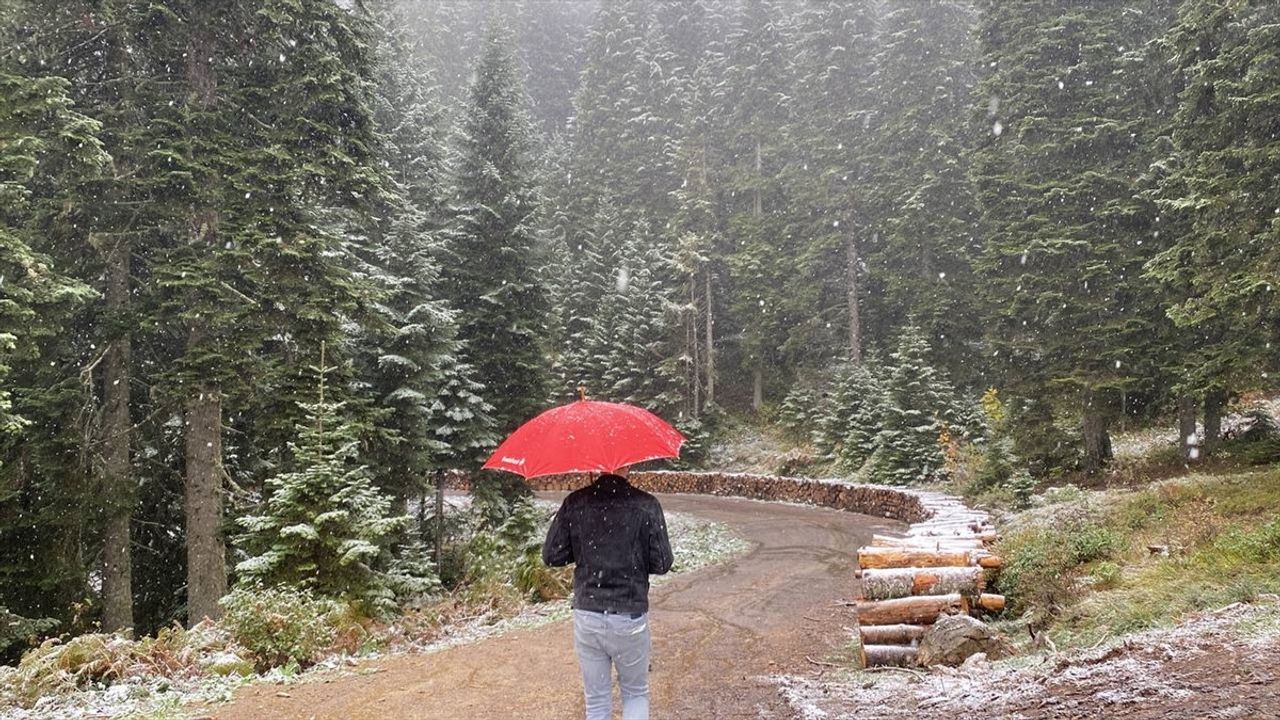 Karabük'te Sarıçiçek Yaylası'na Kar Yağışı