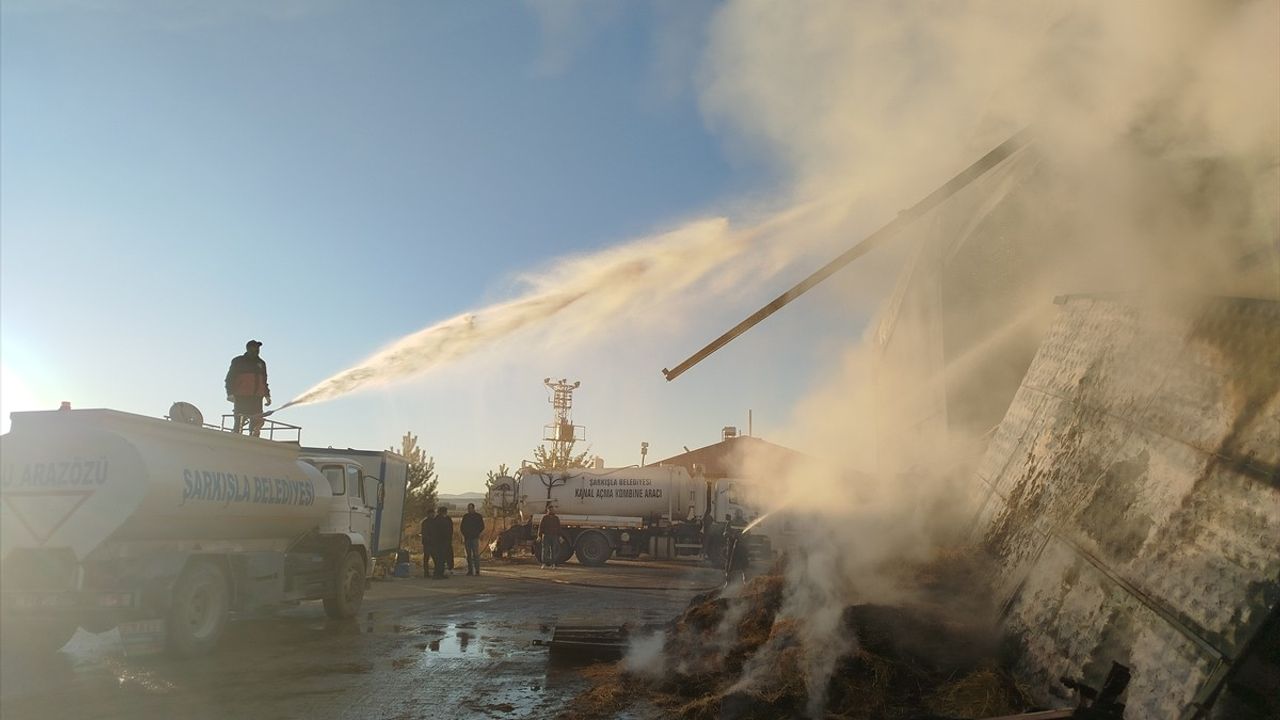Sivas'ta Yem Deposunda Yangın: 20 Bin Balya Saman ve İş Makinesi Zarar Gördü