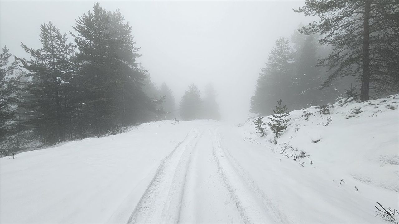 Çankırı'nın Yapraklı ilçesinde kar ve sis manzarası dronla görüntülendi