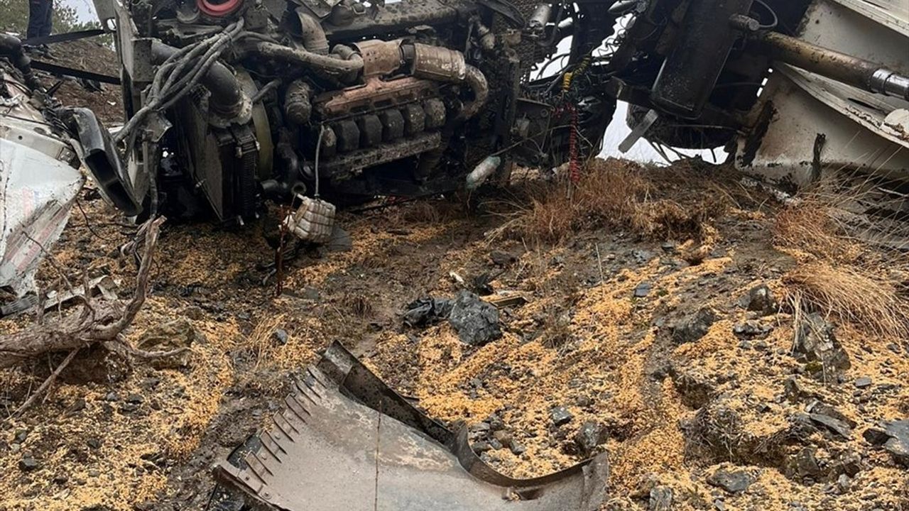 Çankırı'da Buğday Yüklü Tır Şarampole Devrildi, Sürücü Yaralandı