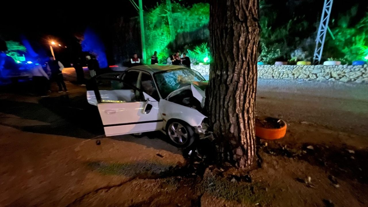 Alanya'da Otomobilin Ağaca Çarpması Sonucu 1 Kişi Hayatını Kaybetti, 3 Yaralı