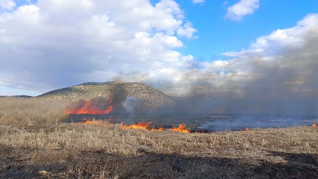 Burdur Gölhisar Gölü'nde Sazlık Yangınına Müdahale Ediliyor