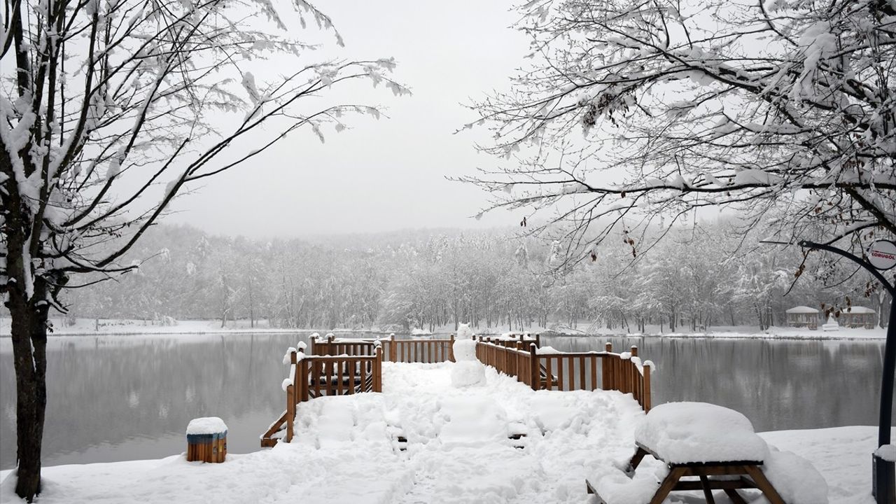 Düzce'de Korugöl Tabiat Parkı Karla Kaplandı
