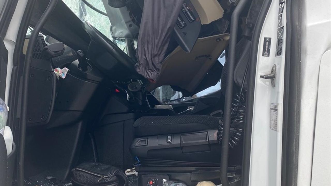 Gümüşhane'de Tırın Üzerine Kaya Düşmesi Sonucu Sürücü Yaralandı