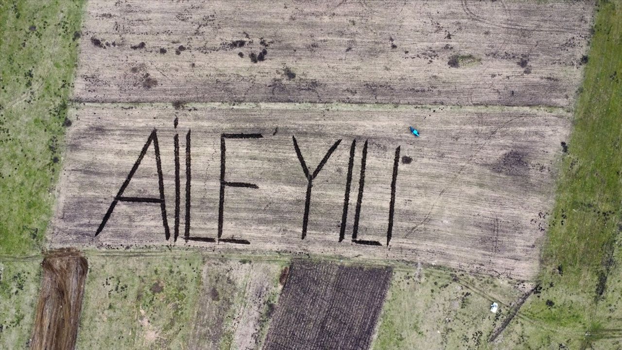 Ardahanlı Çiftçi, Traktörüyle Tarlasına 'Aile Yılı' Yazdı