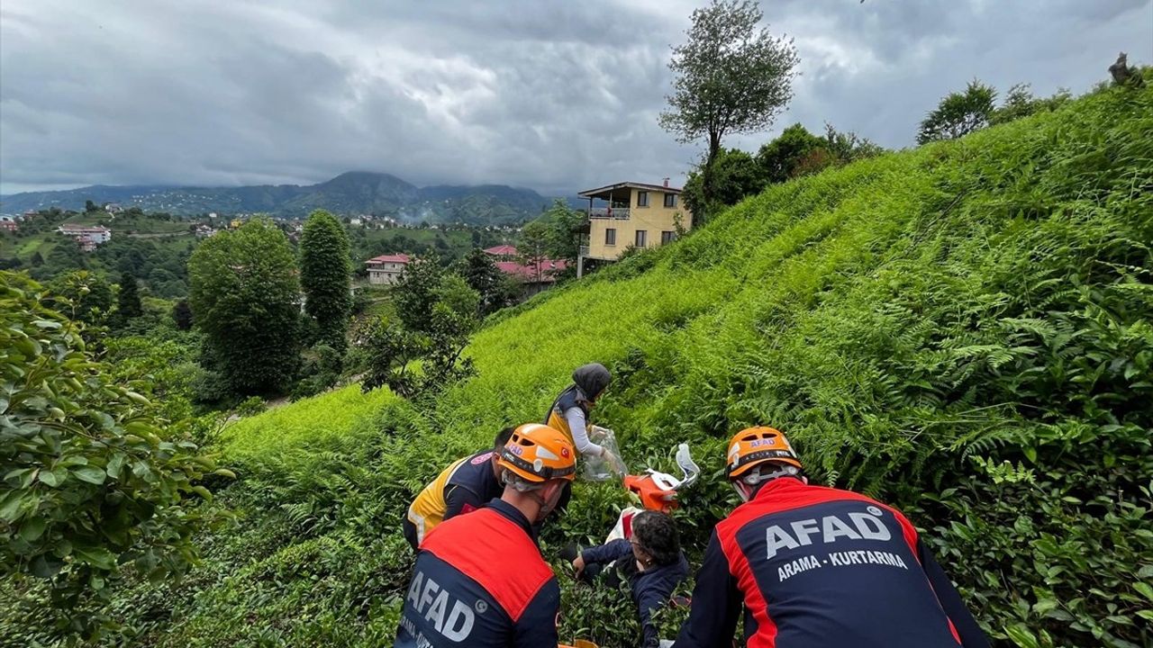 Rize'de Çay Bahçesinde Yamaçtan Düşen Kadın Yaralandı