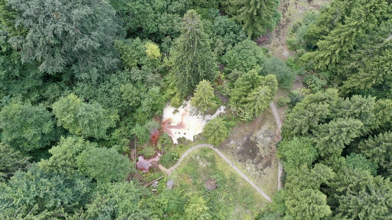 Kuzalan Tabiat Parkı'nda kızıl su ve travertenler ziyaretçilerin ilgisini çekiyor