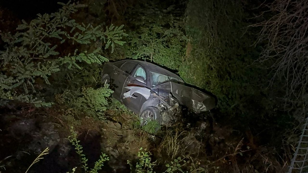 Sarıyer'de iki otomobil çarpıştı, yoldan çıkarak ormanlık alana düştü — 3 yaralı