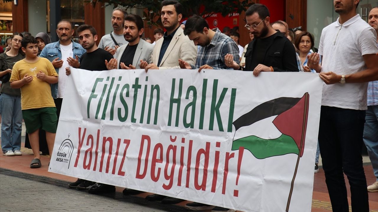 Trabzon Ortahisar'da Filistin'e destek yürüyüşü: Özgür Aksa Platformu İskenderpaşa'dan Ziraat Bankası önüne yürüdü