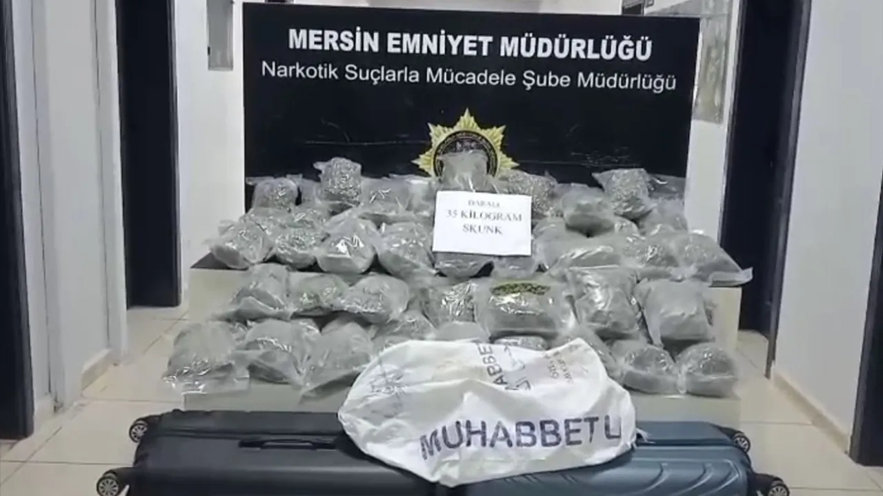 Mersin'de yolcu minibüsünde 35 kilogram skunk ele geçirildi; 1 şüpheli tutuklandı