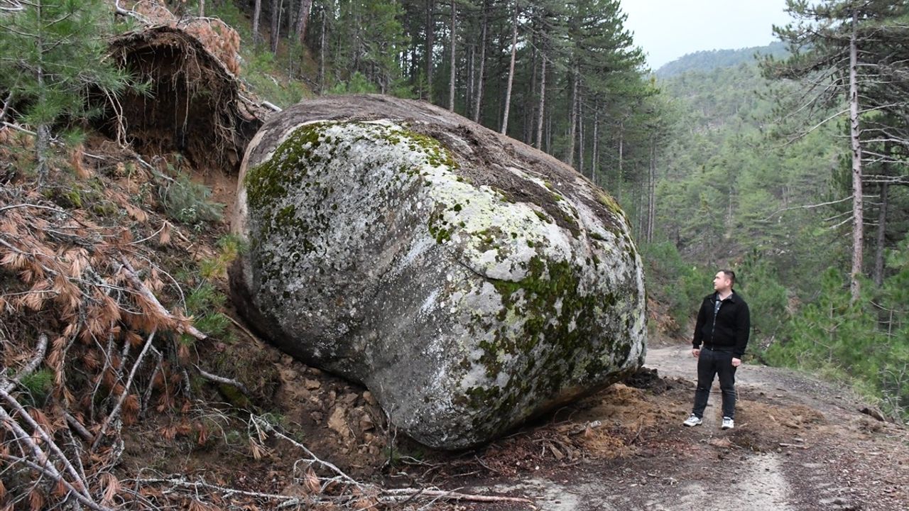 Sındırgı depremi sonrası Emet'te yamaçtan kopan kaya orman yolunu kapattı