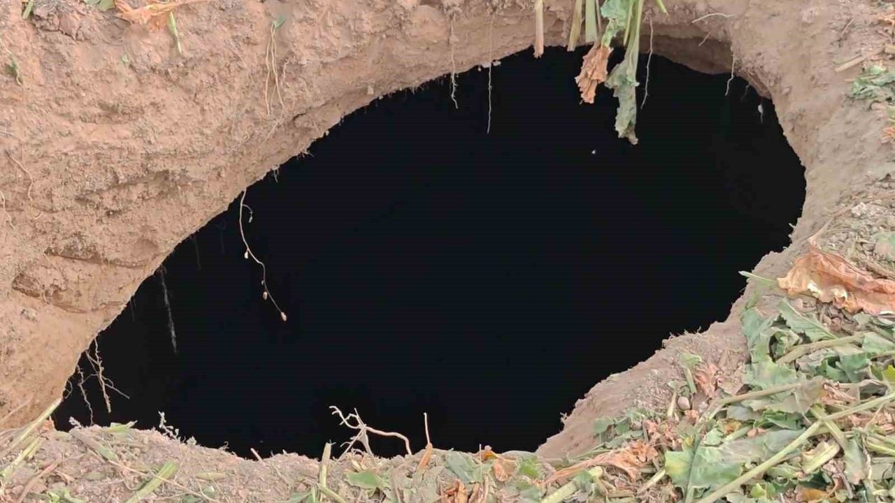 Aksaray Sultanhanı'nda Pancar Tarlasında 2 Metre Çapında Obruk Oluştu