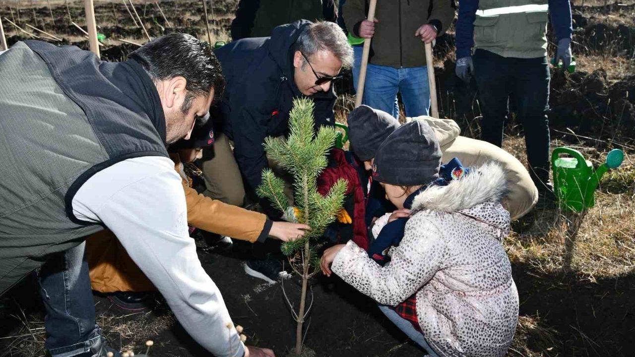 Ardahan’da öğrenciler 'Yeşil Vatan Benim Okulum Geleceğe Çare' projesi kapsamında fidan dikti