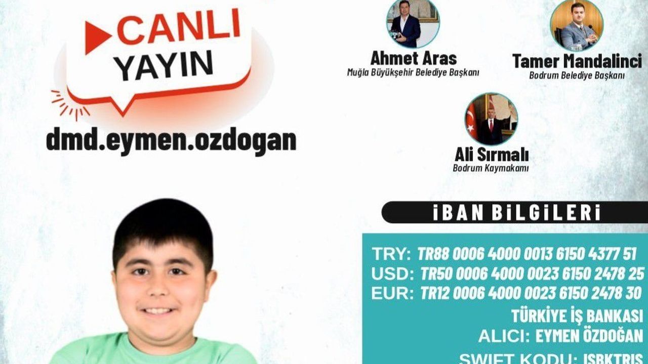 Bodrum'da DMD hastası Eymen Özdoğan için 13 Kasım'da 'Büyük Yardım Gecesi'
