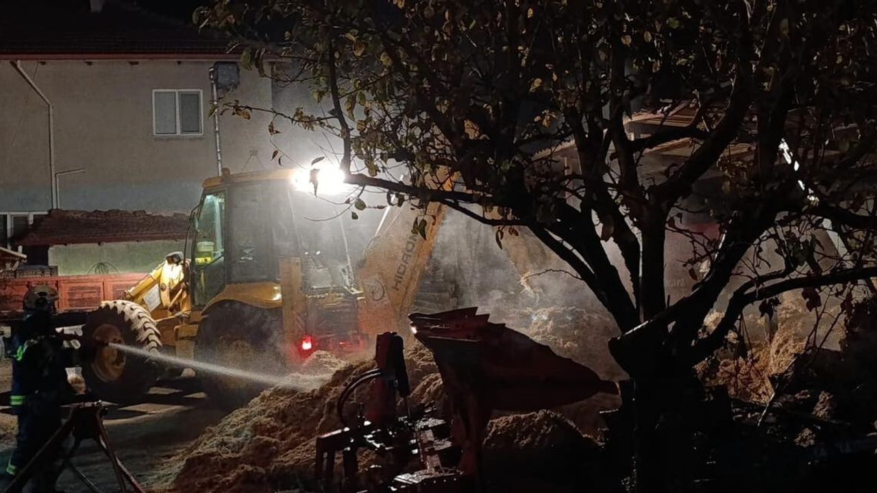 Denizli Çal'da samanlık yangını itfaiye tarafından büyümeden söndürüldü