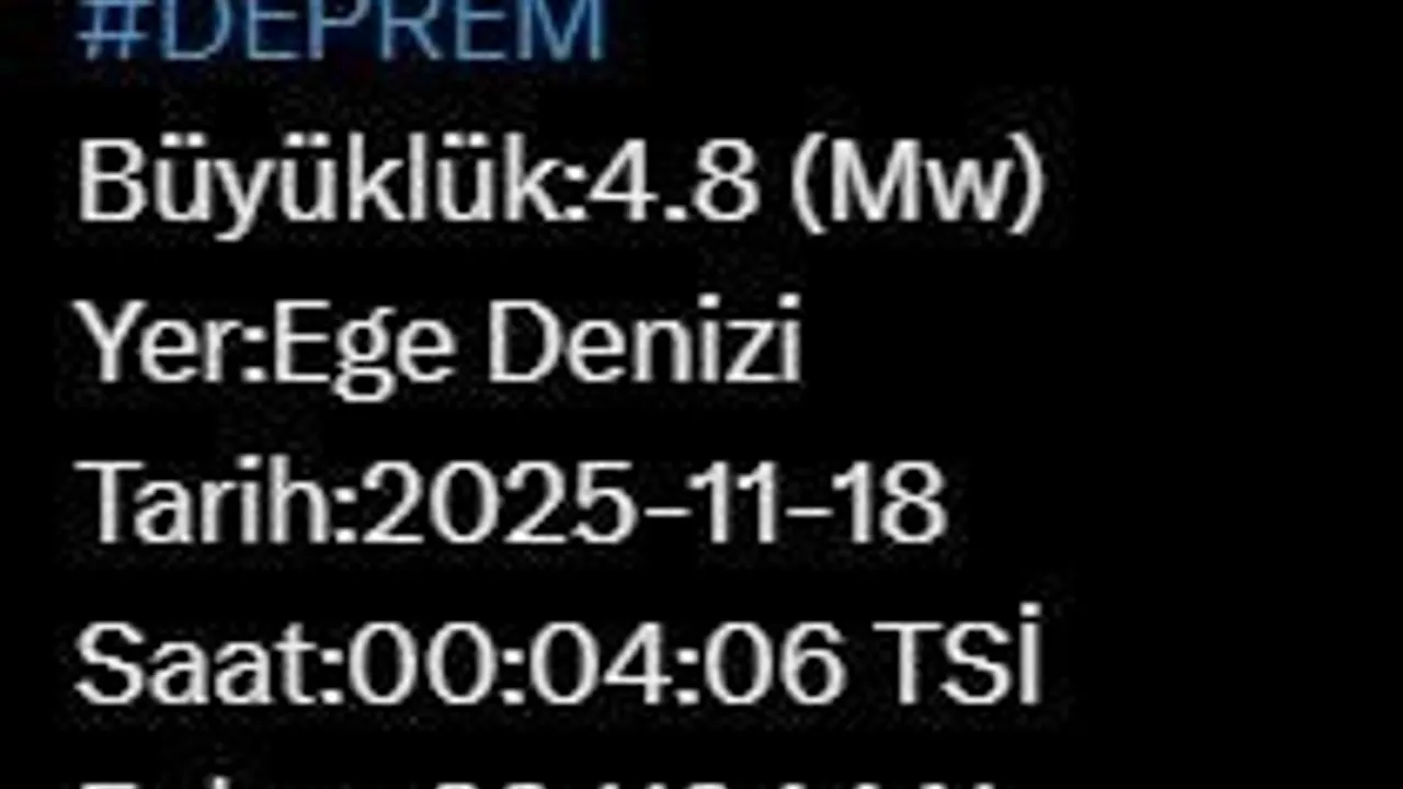 Ege Denizi'nde 4.8 büyüklüğünde deprem — AFAD açıkladı
