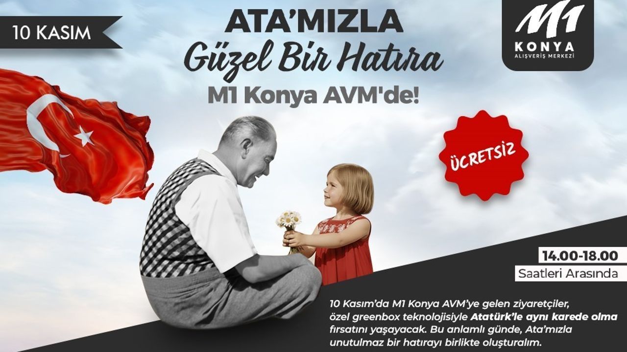 M1 Konya AVM'de 10 Kasım için greenbox ile dijital hatıra etkinliği