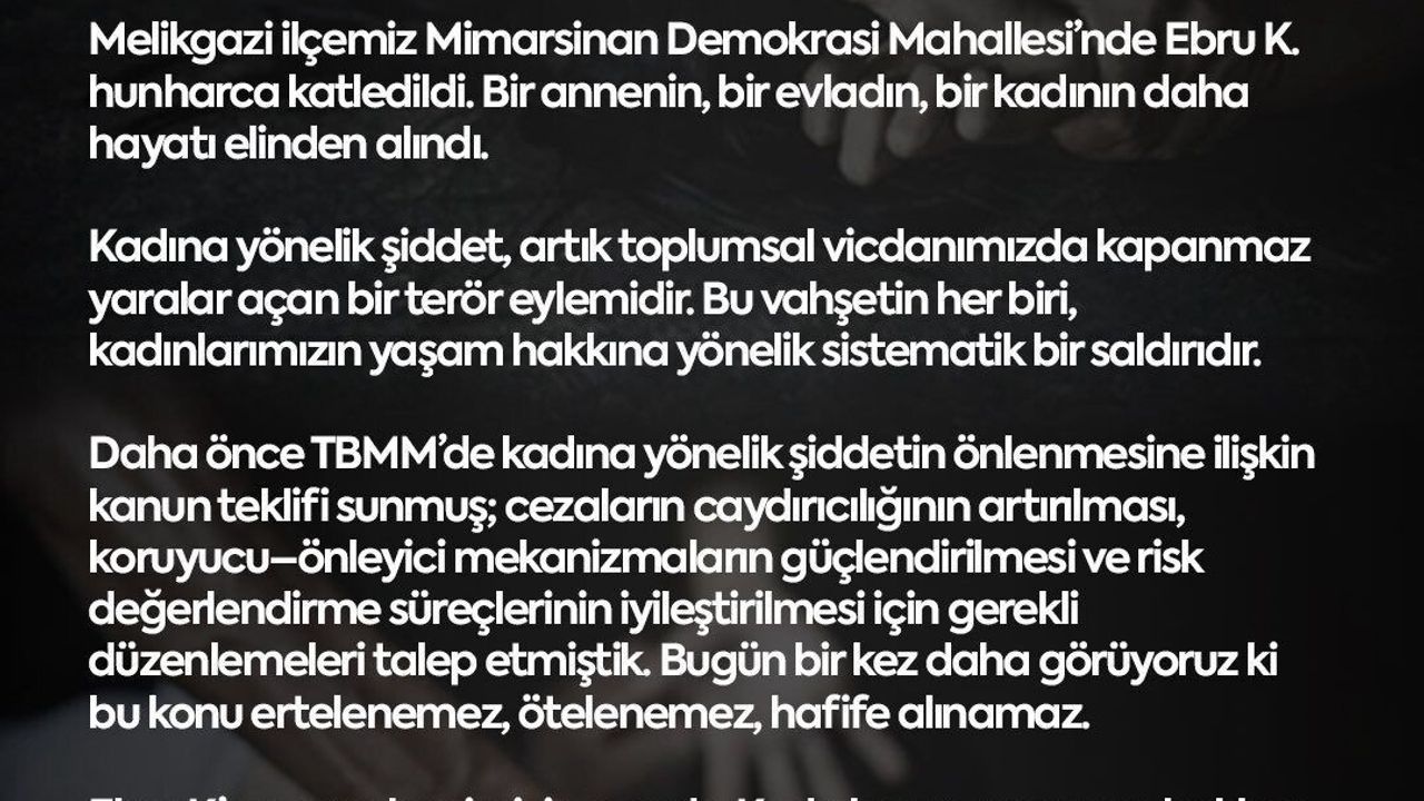 MHP'li Baki Ersoy: Kadın cinayetlerinin son bulması için mücadelemiz sürecek