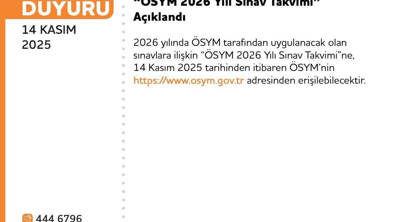 ÖSYM 2026 sınav takvimi açıklandı: YKS 20-21 Haziran, DGS 19 Temmuz, MSÜ 1 Mart