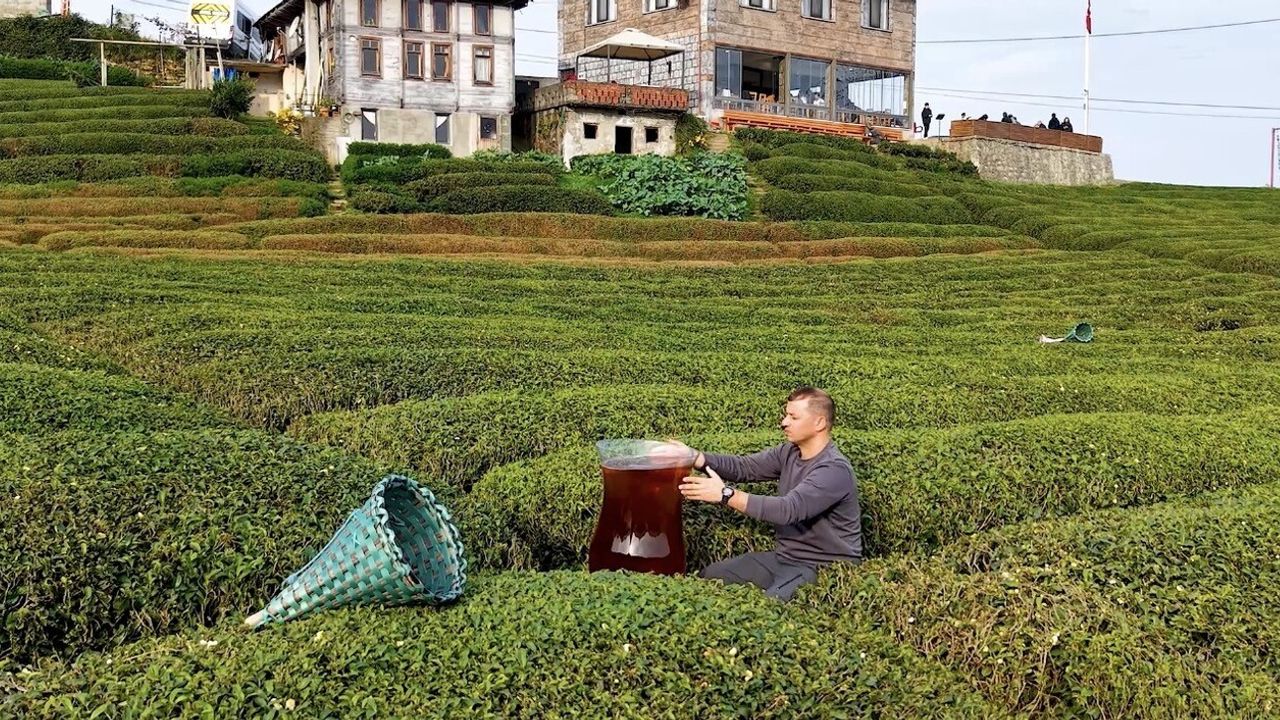 Rize'de dev çay bardağıyla çekilen video sosyal medyada milyonlara ulaştı