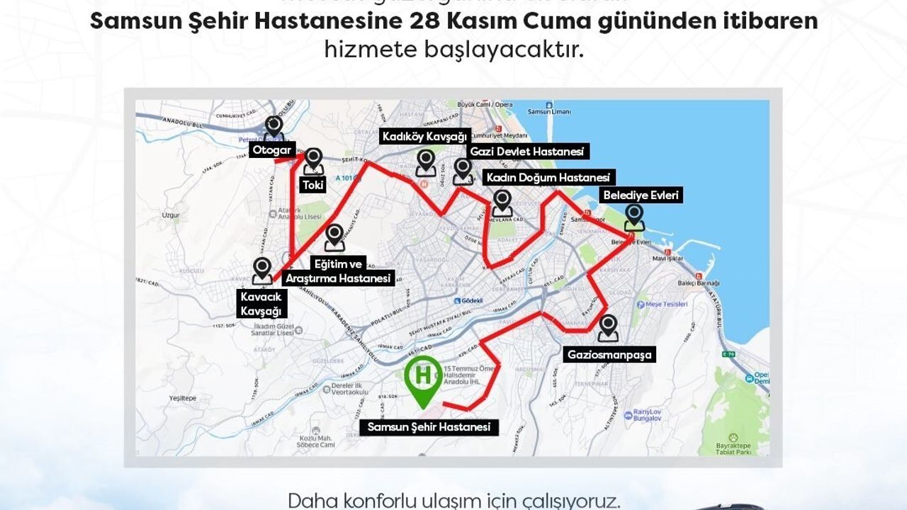 Samsun Şehir Hastanesi'ne Ulaşım: R1 Ring Hattı ve 25 No'lu Otobüs 28 Kasım'da Hizmete Giriyor