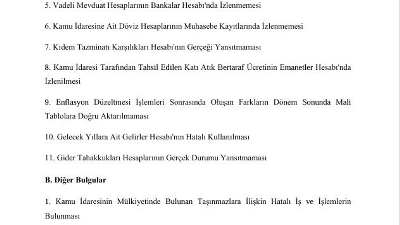 Sayıştay 2024 Raporu: Amasya Belediyesi'nde Mali Yönetim, İhale ve Taşınmaz Uygulamalarında Mevzuata Aykırılıklar