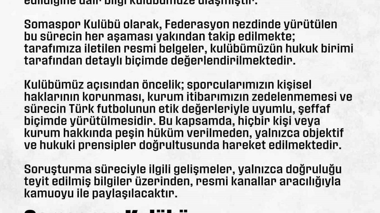 Somaspor’dan PFDK’ya Sevk Edilen Futbolcular Hakkında Açıklama