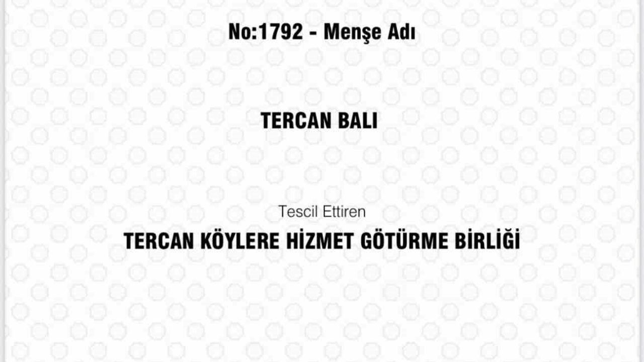 Tercan Balı, Türk Patent ve Marka Kurumu'ndan Coğrafi İşaret Tescili Aldı — Erzincan'ın 14. Ürünü