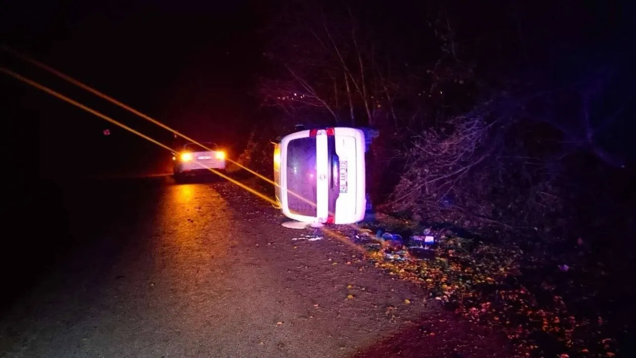 Tokat’ın Turhal ilçesi Çamlıca köyünde panelvan devrildi: 1 yaralı