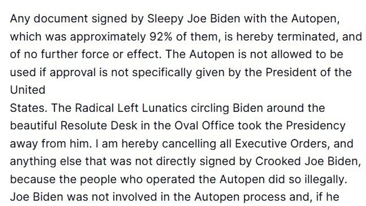 Trump, Biden’ın doğrudan imzalamadığı iddia edilen başkanlık kararnamelerini iptal etti