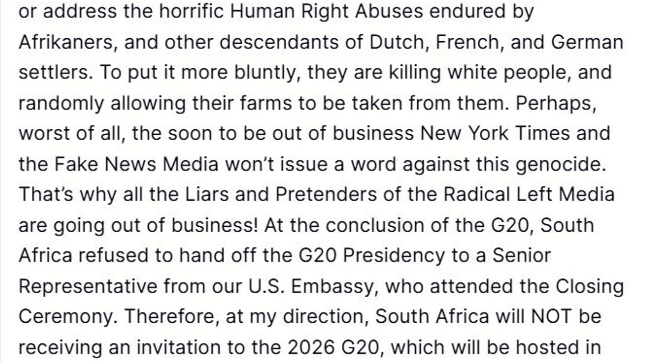 Trump: Güney Afrika 2026 Miami G20 Zirvesi’ne Davet Edilmeyecek