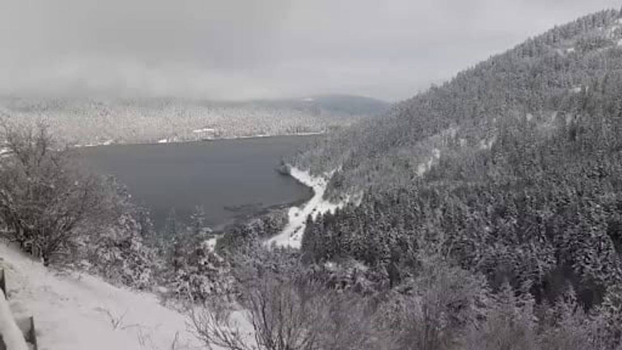 Abant Gölü Milli Parkı'nda kar yağışı tatilcilere zorluk çıkardı; jandarma yardım etti