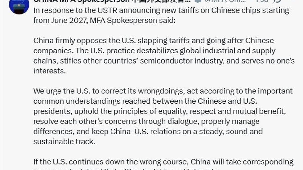 ABD, Çin'den İthal Yarı İletkenlere 23 Haziran 2027'den İtibaren Gümrük Vergisi Uygulayacağını Açıkladı