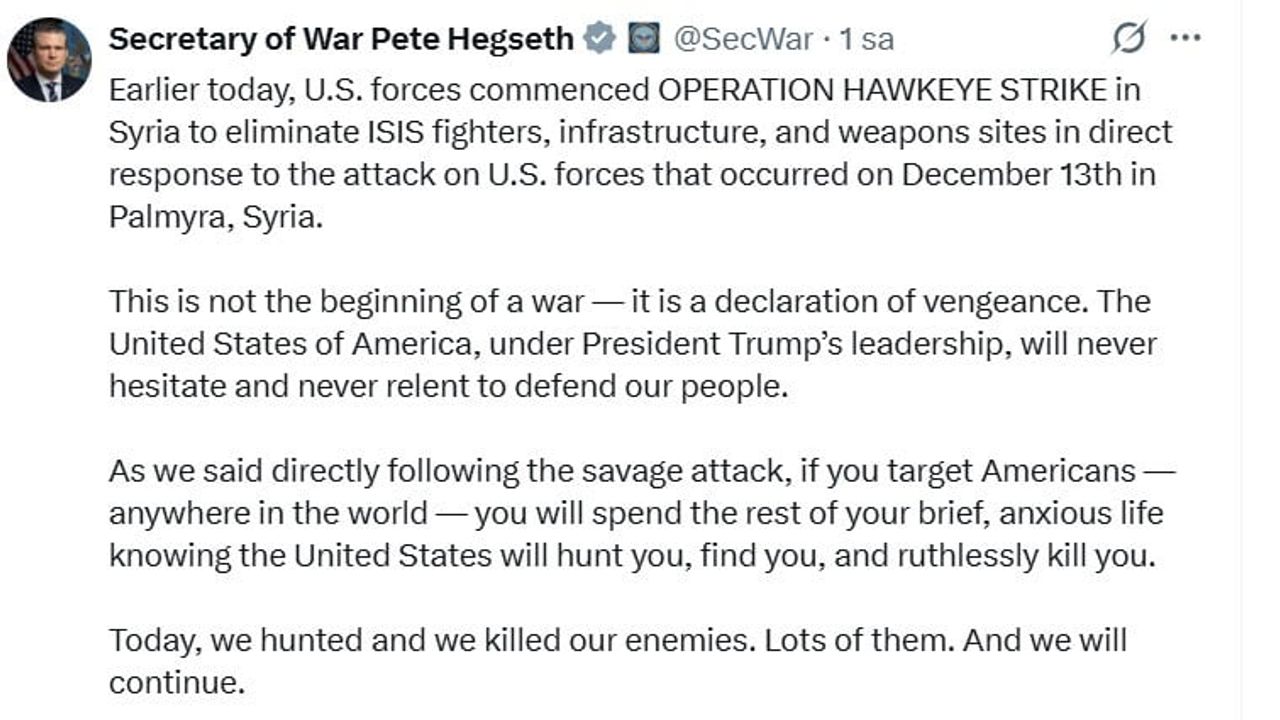 ABD, Tedmur (Palmira) saldırısına misilleme düzenlediğini açıkladı