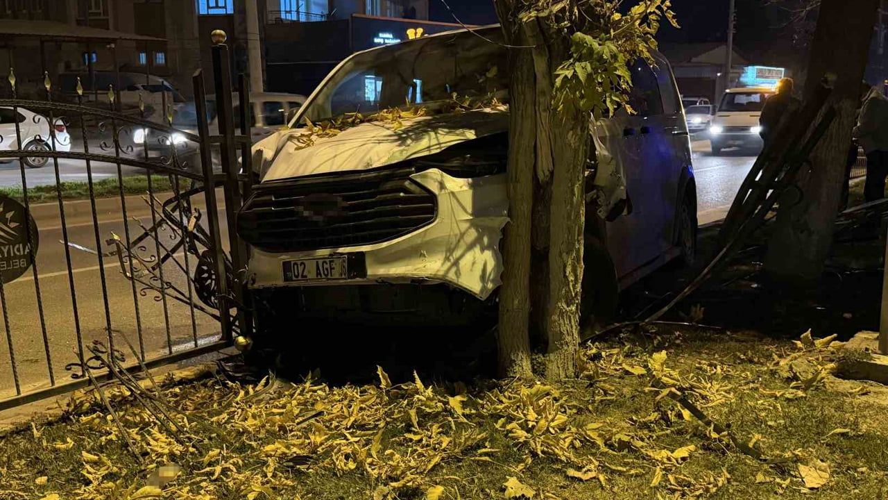 Adıyaman'da minibüs refüjdeki ağaca çarparak durdu — 02 AGF 236 plakalı araçta hasar, can kaybı yok