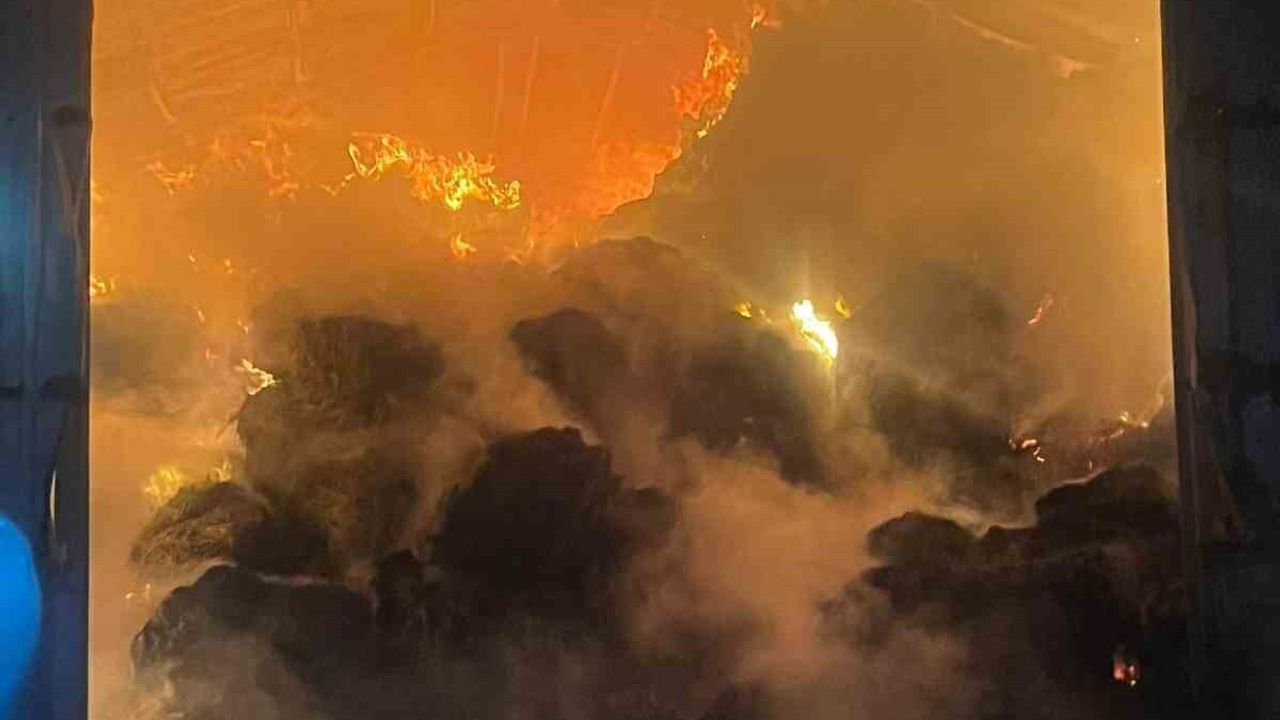 Alpu'da çiftlik yangını: Binlerce saman balyası ve yem kül oldu, hayvanlar tahliye edildi