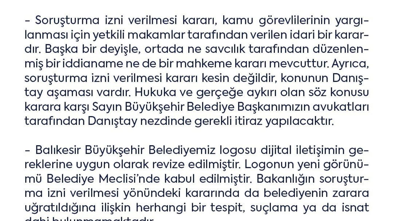Balıkesir Büyükşehir Belediyesi'nden logo değişikliği ve 'soruşturma izni' açıklaması