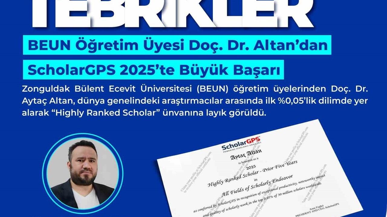 BEUN'lü Doç. Dr. Aytaç Altan, ScholarGPS 2025'te Dünya İlk %0,05'lik Diliminde
