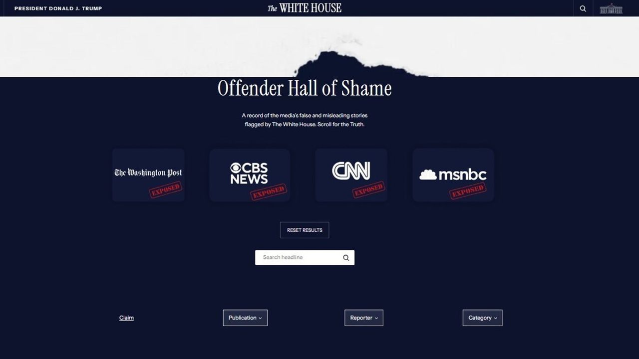 Beyaz Saray resmi sitesine 'Medya Suçluları' sekmesini ekledi