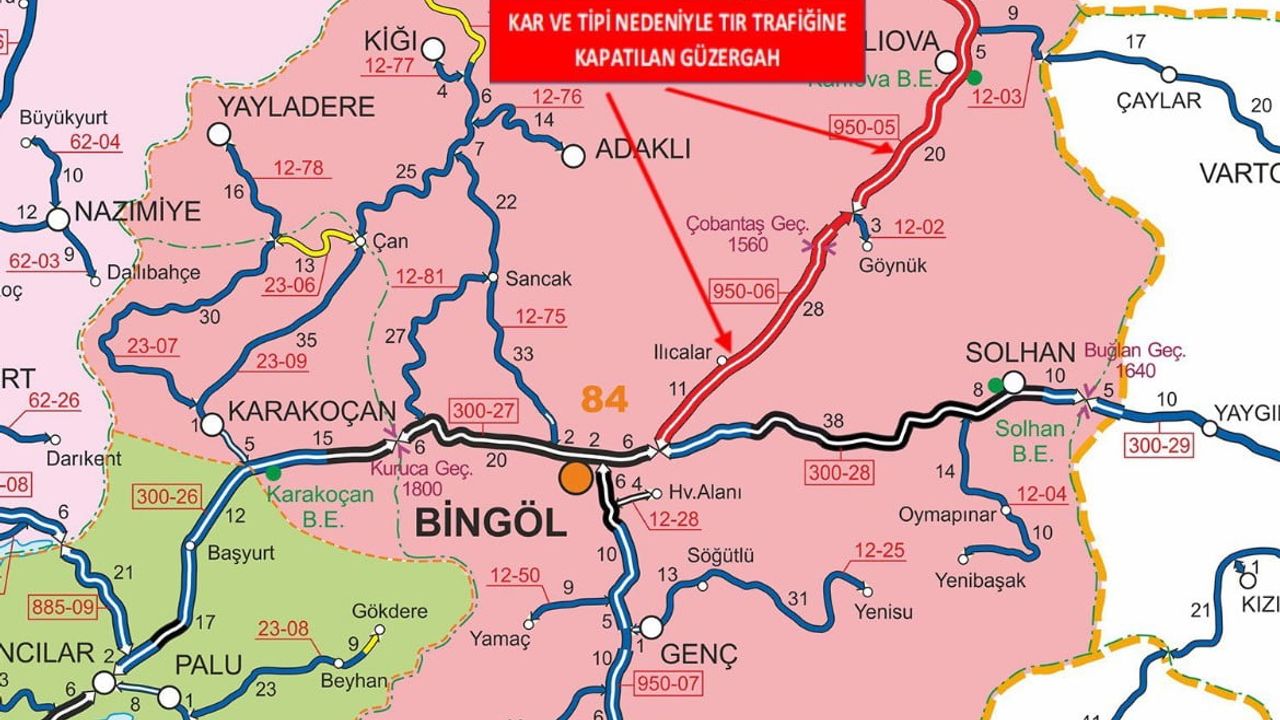 Bingöl-Erzurum Karayolu 0-88 Km Arası TIR Trafiğine Kapandı