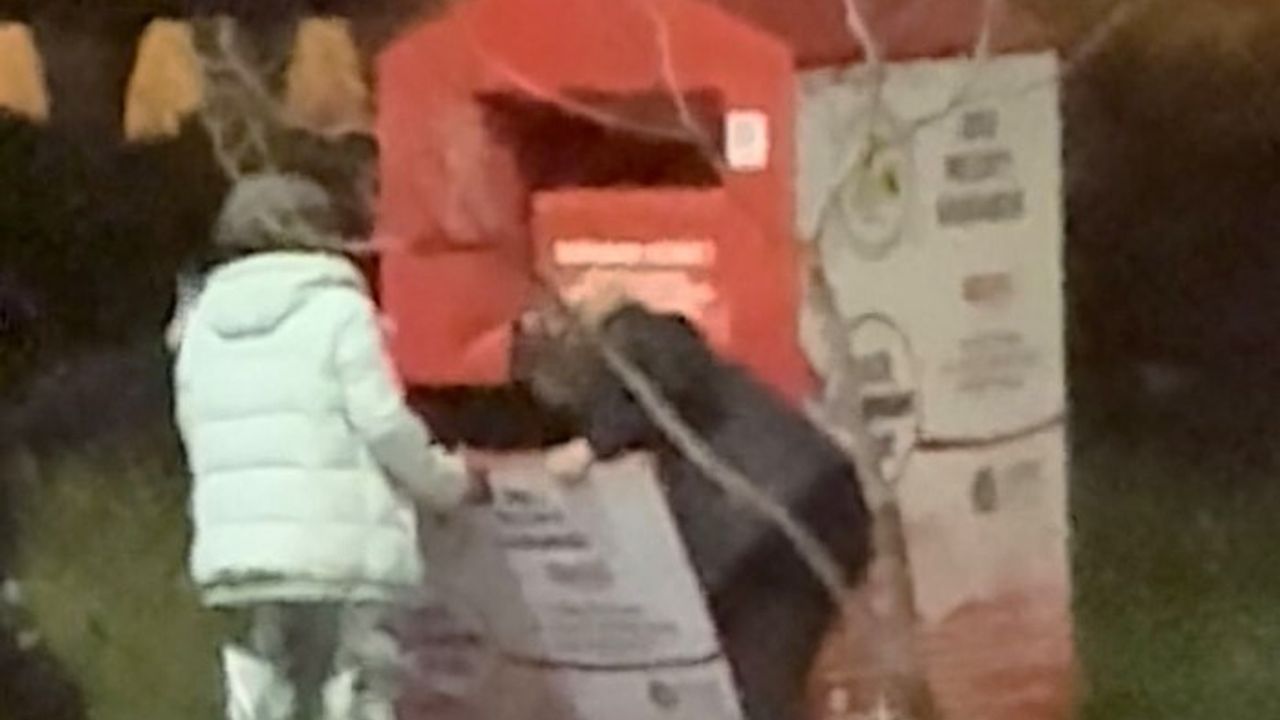 Bolu'da giysi kumbarasından kıyafet çalan 3 kişi cep telefonu kamerasına yansıdı