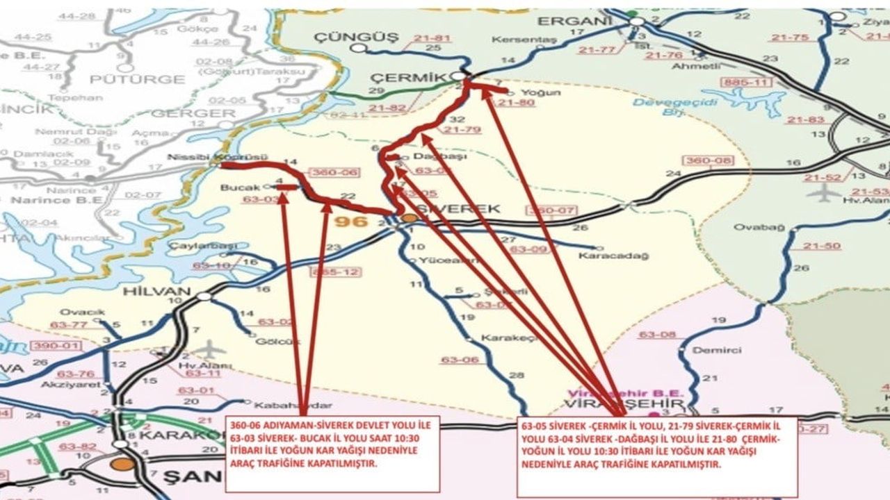 Çermik-Siverek Karayolu Yoğun Kar Nedeniyle Ulaşıma Kapandı