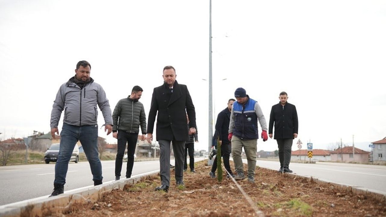 Çivril’de peyzaj çalışmaları devam ediyor: Orta refüj ve ağaçlandırma çalışmaları