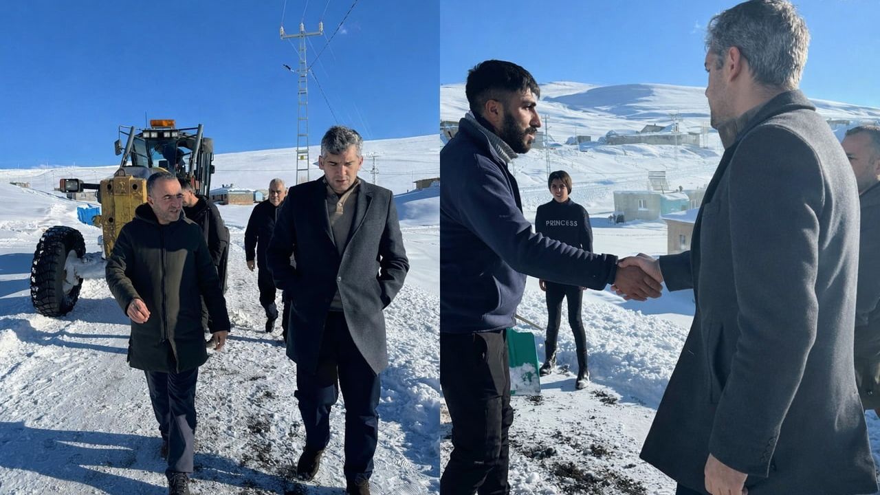 Diyadin'de kar nedeniyle kapanan köy yollarını açma çalışmaları sürüyor