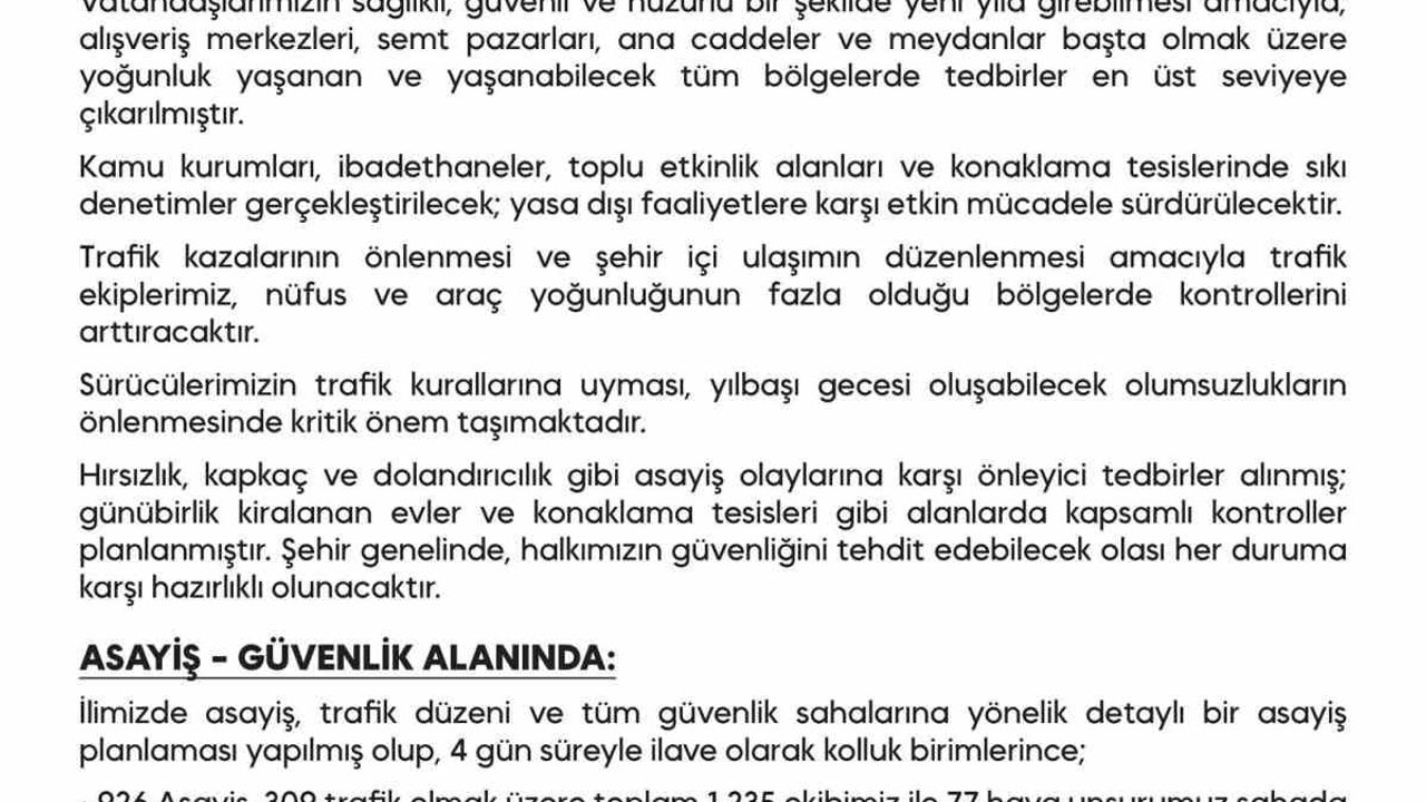 Diyarbakır'da yılbaşı tedbirleri: 8 bin 737 kolluk personeli, sağlık ve ulaşım önlemleri