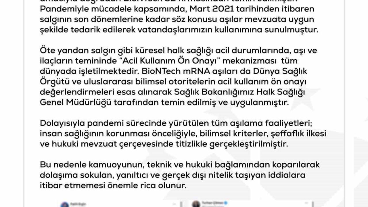 DMM: Türkiye'ye BioNTech aşısı gelmedi iddiaları gerçeği yansıtmıyor