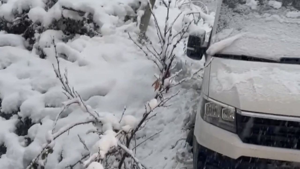 Düzce'de kar safarisi sırasında şarampole kayan minibüs vinçle kurtarıldı