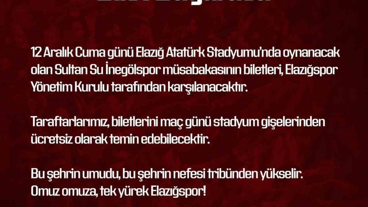 Elazığspor yönetimi İnegölspor maç biletlerini ücretsiz yaptı